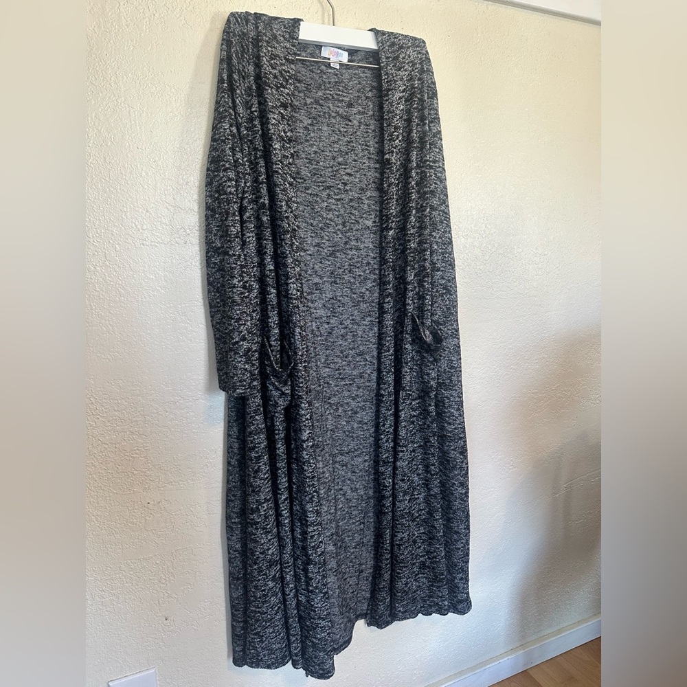 LuLaRoe Black and Gray Knit Sarah Cardigan Size L